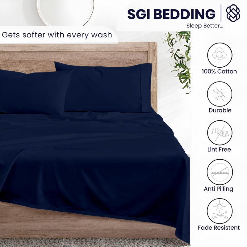 SGI bedding 600 Thread Count 4 Piece 100% Egyptian Cotton RV King Size Sheets Set, 15" Deep Pocket Sheet Set, Premium, Breathable, Soft and Hotel-Quality Luxury Sheets - Navy Blue - Image 4